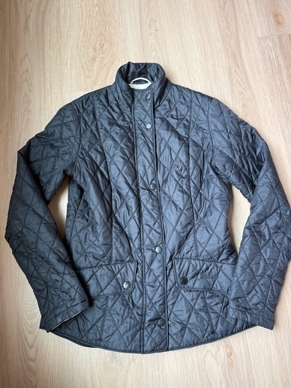 Barbour Flyweight Cavalry Quilted Jacket Sz 6 Black